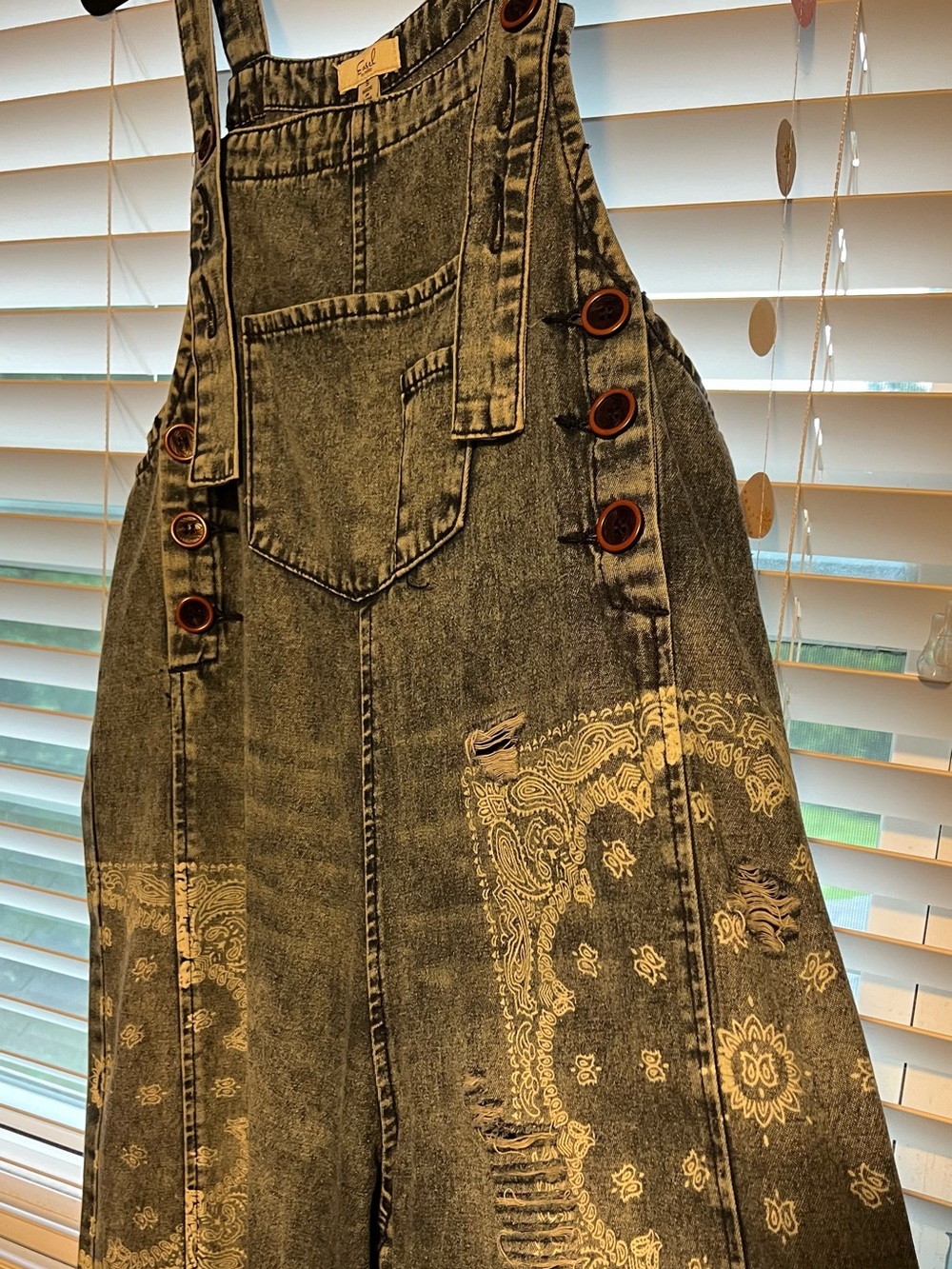 Three Bird Nest Blue Denim Overalls with Cream Bandana Print